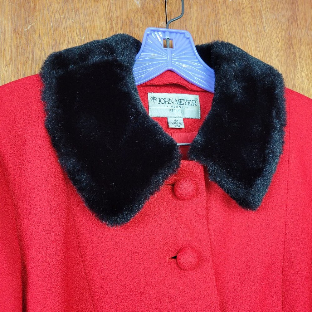 Vintage 90s Red & Black Faux Fur Trim Blazer Jacket - Picture 5 of 8